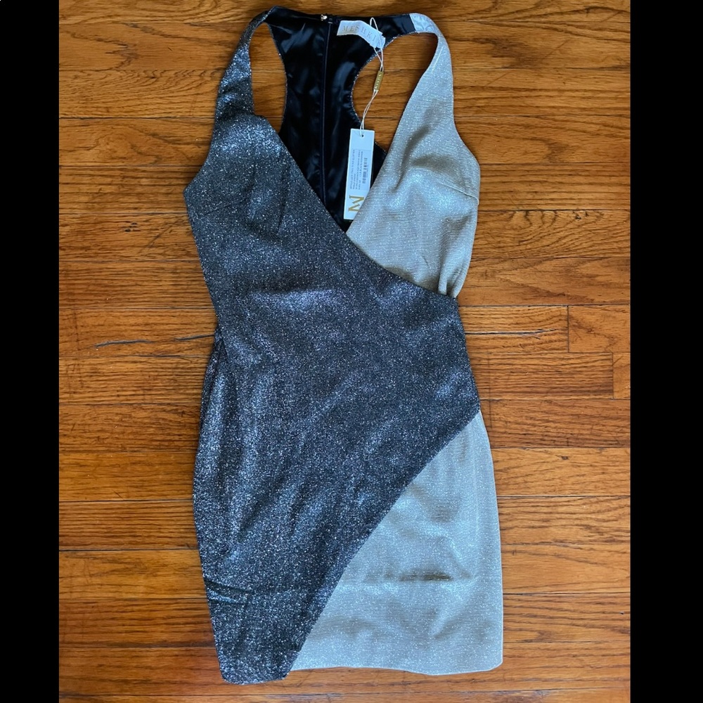 Meshki Two Tone Glitter Wrap Dress